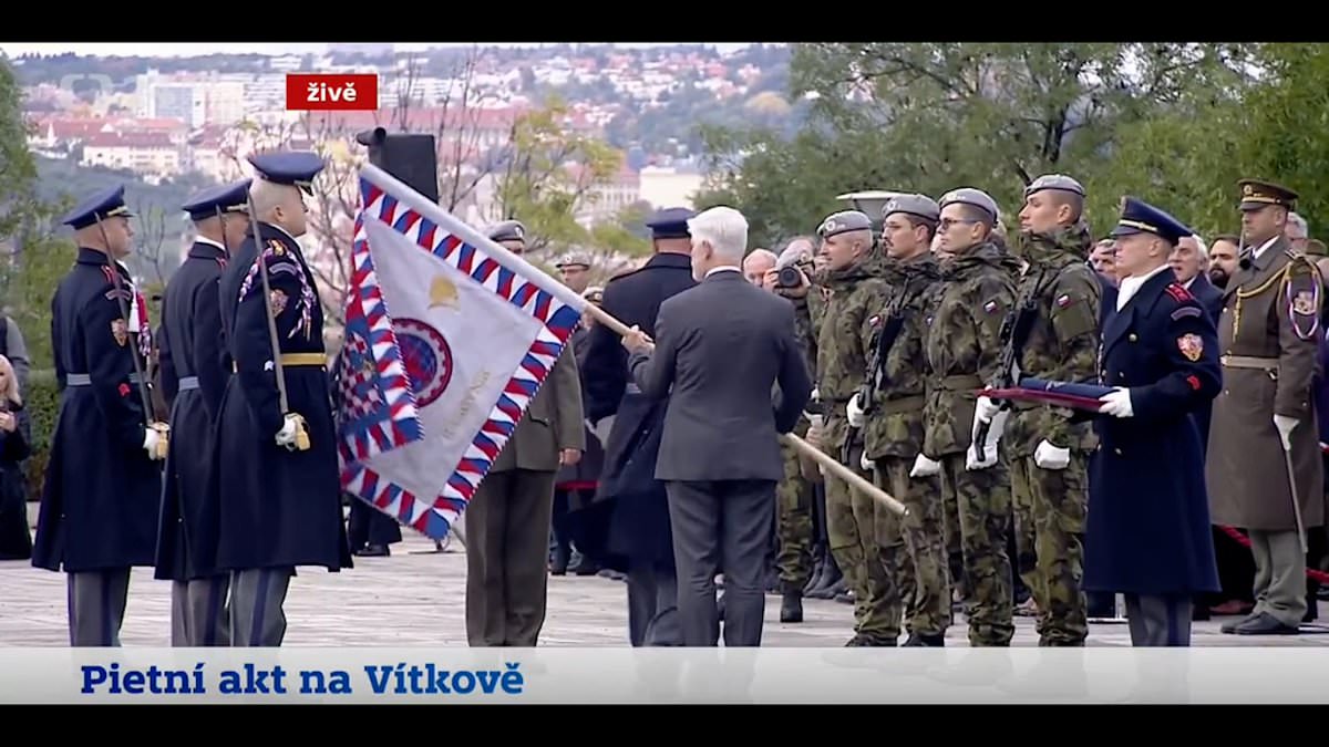 alert-–-that’ll-leave-a-mark-in-the-morning!-moment-czech-president-bonks-soldier-on-the-head-with-a-flagpole-(and-knocks-off-his-hat)-during-ceremony-in-prague