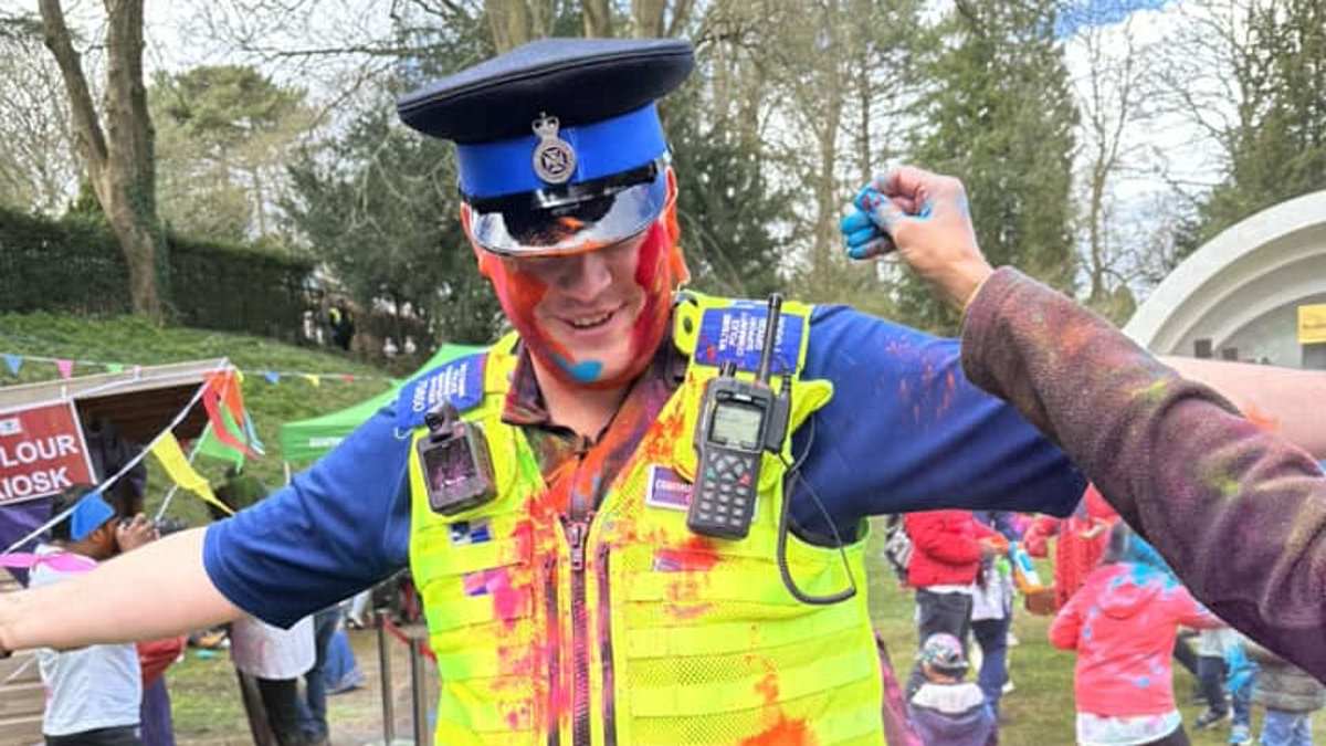 alert-–-‘dancing-while-my-nan’s-house-was-being-burgled’:-police-face-backlash-after-officers-covered-in-coloured-paint-bust-moves-at-town’s-holi-festival