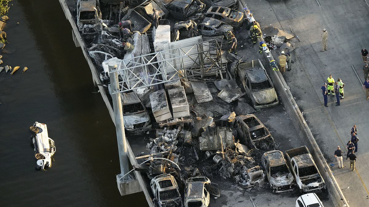 alert-–-seven-are-killed-and-25-injured-in-huge-pile-up-on-louisiana-highway-after-‘super-fog’-made-up-of-mist-and-wildfire-smoke-blanketed-the-road:-horrifying-drone-footage-shows-mangled-wreckages-across-i-55
