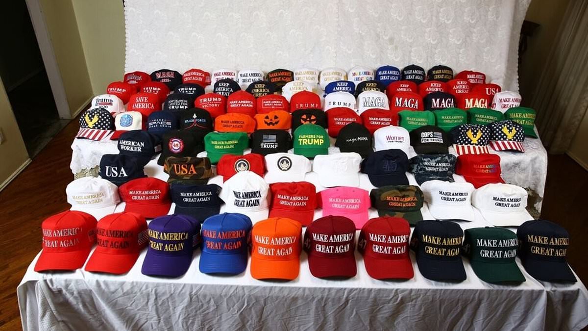 alert-–-collection-of-all-94-available-maga-hats-from-donald-trump’s-run-for-president-in-2020-goes-on-the-market-for-$250,000-–-including-‘farmers-for-trump’-and-‘cops-for-trump’-badges