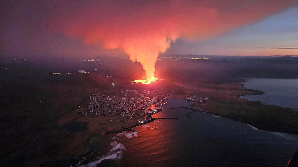 alert-–-fight-to-save-grindavik:-horrifying-drone-footage-shows-scorching-lava-from-iceland-volcano-eruption-engulfing-homes-as-it-surrounds-village-–-as-locals-reveal-last-ditch-effort-to-stem-flow-of-magma