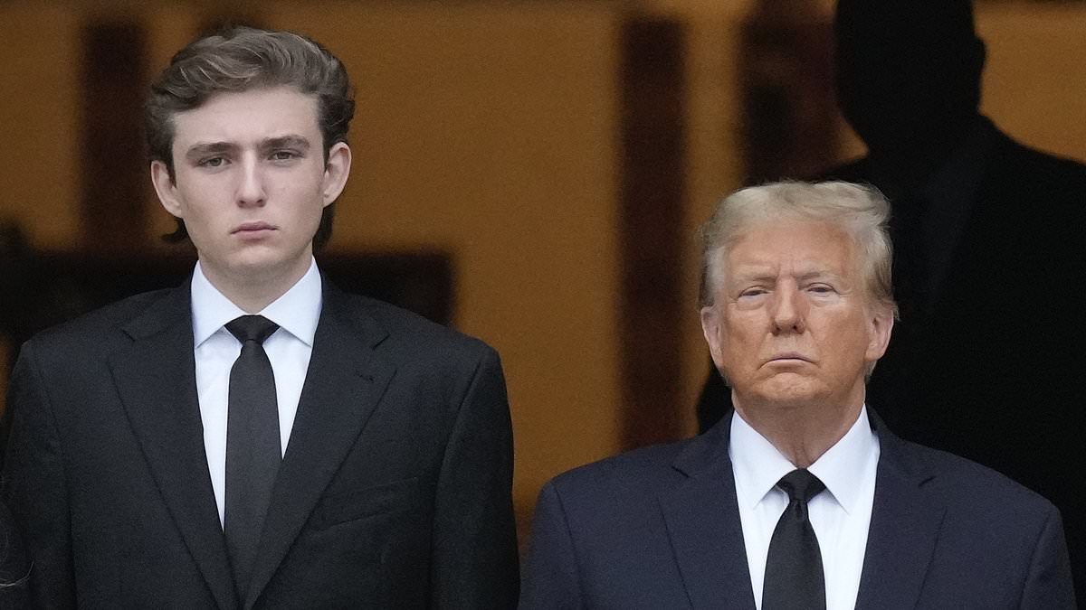 alert-–-barron-trump,-6’7″,-towers-over-his-father-as-he-tenderly-guides-him-as-they-both-attend-funeral-of-melania’s-mother-in-florida