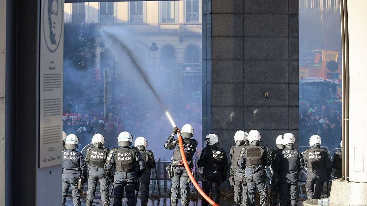 alert-–-we’re-coming-for-eu:-furious-farmers-clash-with-riot-cops,-topple-statues-and-surround-brussels-hq-with-a-thousand-tractors-as-they-bring-raging-protest-to-the-doorstep-of-the-european-union-ahead-of-key-summit