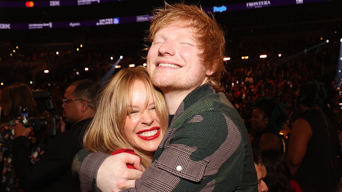 alert-–-ed-sheeran-puts-on-an-animated-display-as-he-shares-a-sweet-hug-with-glamorous-kylie-minogue-at-the-grammys-2024