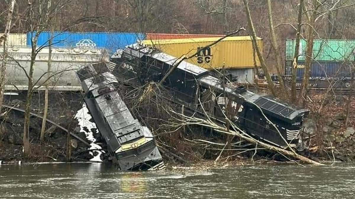 alert-–-norfolk-southern-freight-train-derails-in-pennsylvania-pushing-carriages-into-river-just-days-after-it-was-revealed-ceo-got-37-percent-pay-rise-to-$13.4-million-and-one-year-after-east-palestine-railway-disaster