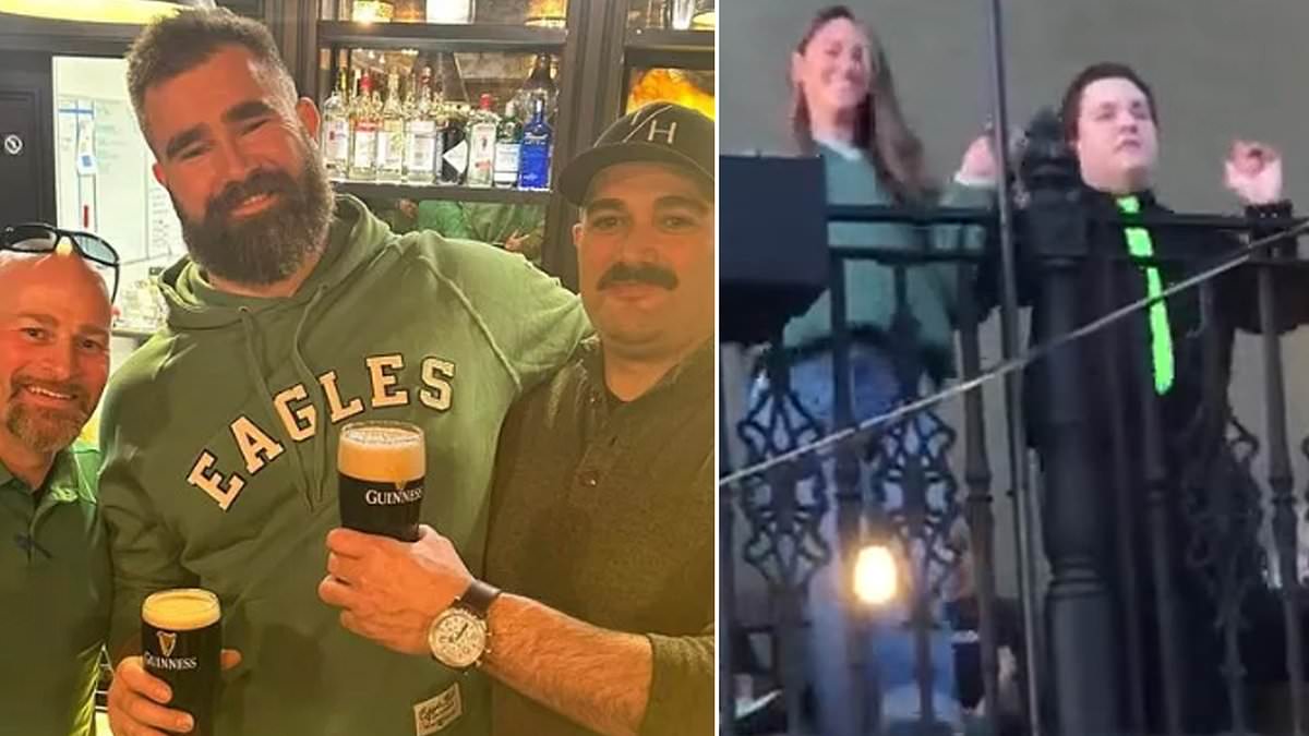 alert-–-jason-kelce-enjoys-his-retirement-as-he-sinks-guinness-at-an-irish-bar-on-st-patrick’s-day-weekend…-while-wife-kylie-takes-the-spotlight-by-dancing-on-a-balcony-in-front-of-hundreds-of-fans!