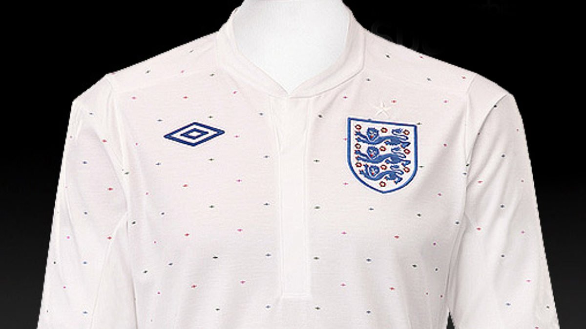 alert-–-revealed:-umbro-also-tampered-with-st-george’s-flag-in-their-2011/12-england-kit-by-displaying-images-of-cross-in-four-different-colours-across-front-of-the-shirt-–-as-england-prepare-to-play-brazil-tonight-wearing-controversial-new-nike-top