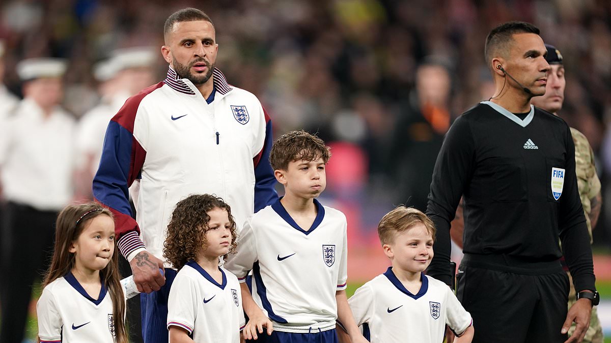 alert-–-kyle-walker-brushes-off-his-paternity-scandal-with-lauryn-goodman-to-walk-out-with-his-three-children-for-england’s-friendly-–-while-pregnant-wife-annie-kilner-watches-on