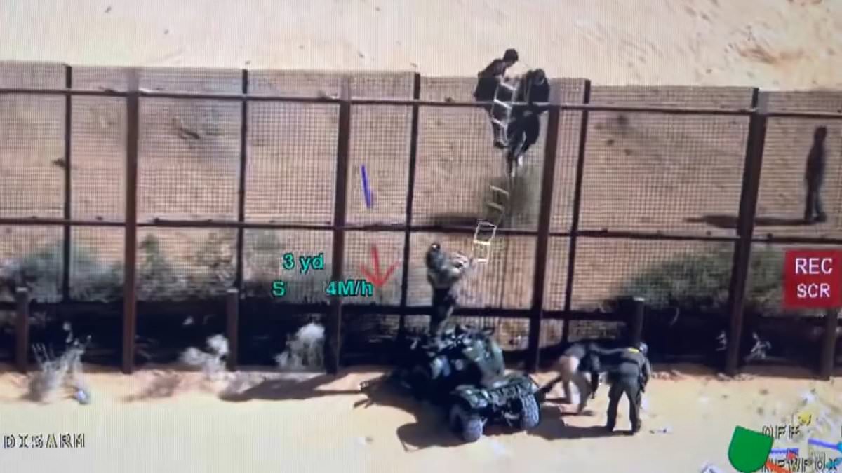 alert-–-moment-when-illegal-immigrants-swarm-border-wall,-throw-sand,-rocks-and-water-bottles-in-ugly-clash-with-border-patrol-agents-trying-to-stop-them