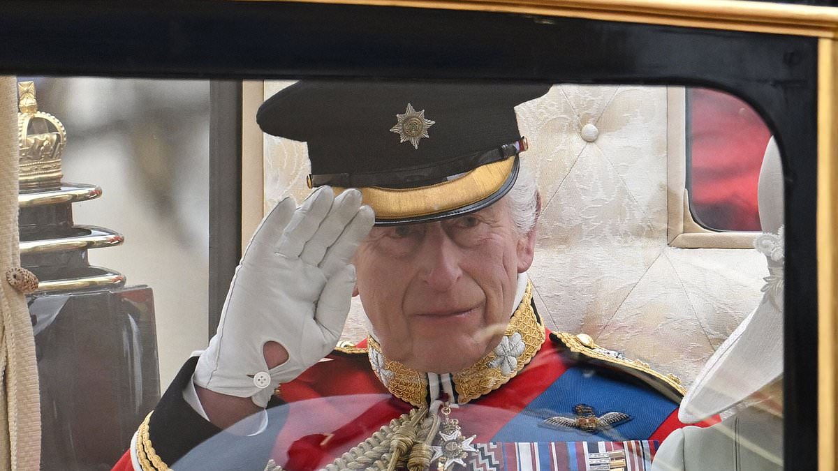 alert-–-king-charles-gives-royal-salute-in-his-first-trooping-the-colour-since-cancer-diagnosis-as-pomp-and-pageantry-returns-to-the-mall-with-monarch-in-state-carriage-with-queen-and-prince-william,-edward-and-anne-all-on-horseback