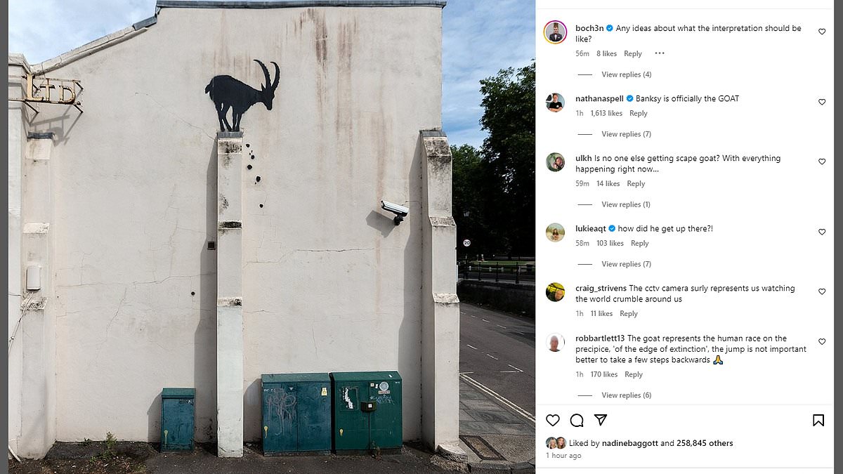 alert-–-banksy-unveils-latest-mysterious-piece:-silhouette-of-a-goat-appears-on-a-wall-near-the-river-thames-in-london-as-legendary-street-artist-confirms-the-work-is-his