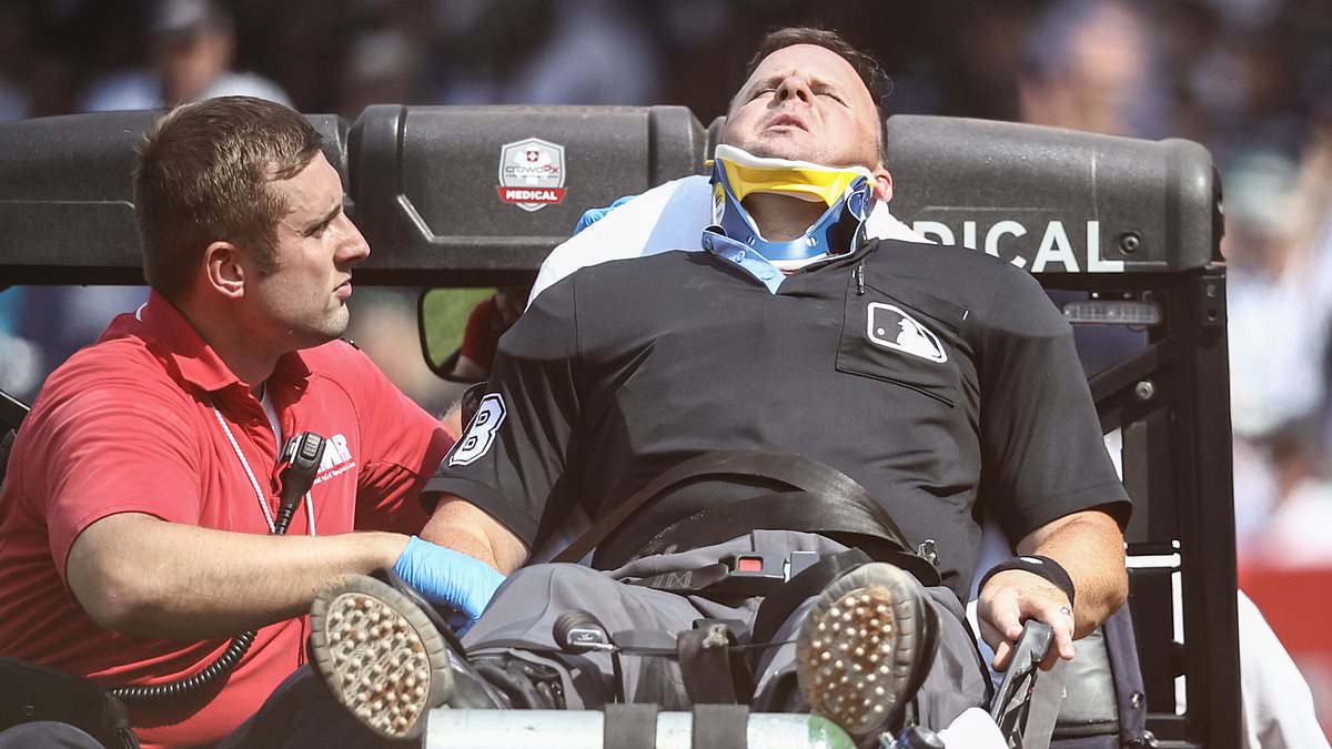 alert-–-umpire-nick-mahrley-carted-off-in-a-neck-brace-after-giancarlo-stanton’s-broken-bat-hits-him-in-scary-scenes-at-yankee-stadium