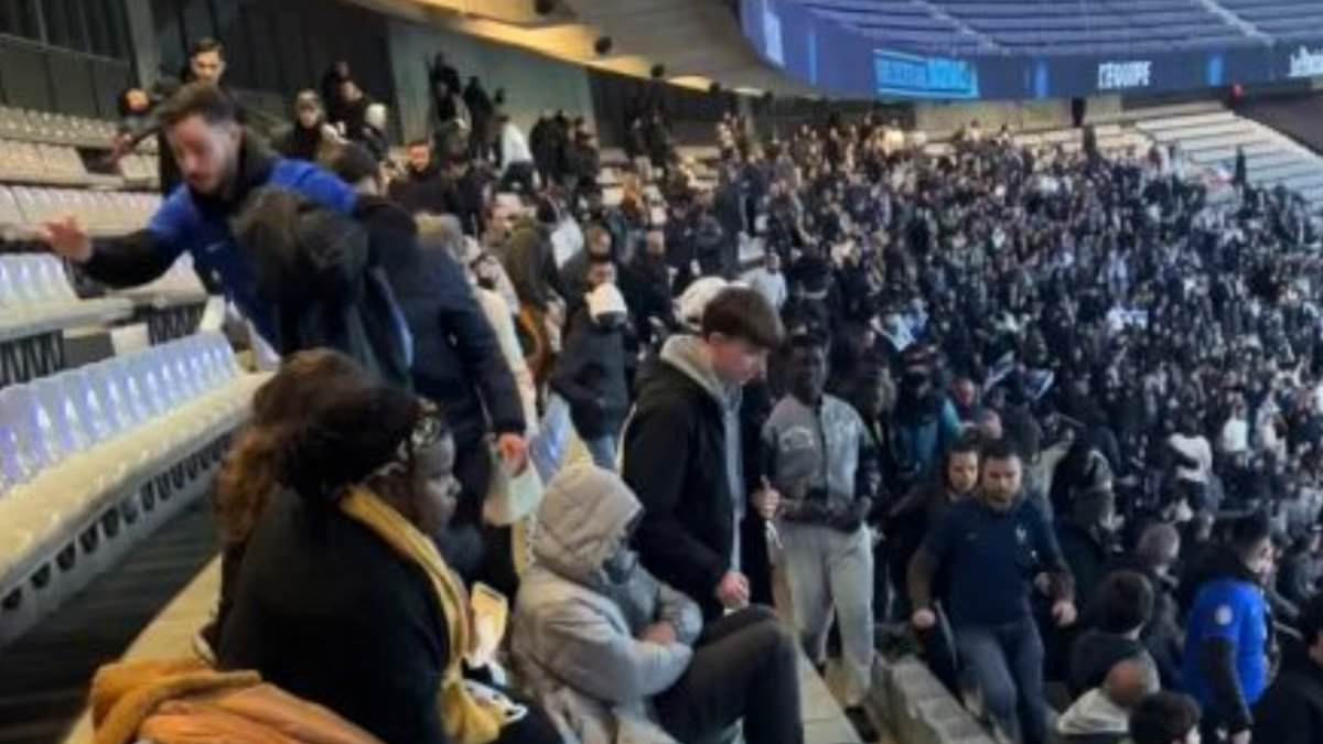 alert-–-moment-‘israeli-fans-launch-attacks-on-french-rivals-during-flashpoint-football-match-in-paris-after-being-taunted-over-gaza’:-supporters-flee-seats-as-fists-fly-despite-huge-sas-style-security-crackdown-in-wake-of-anti-semitic-violence-across-europe