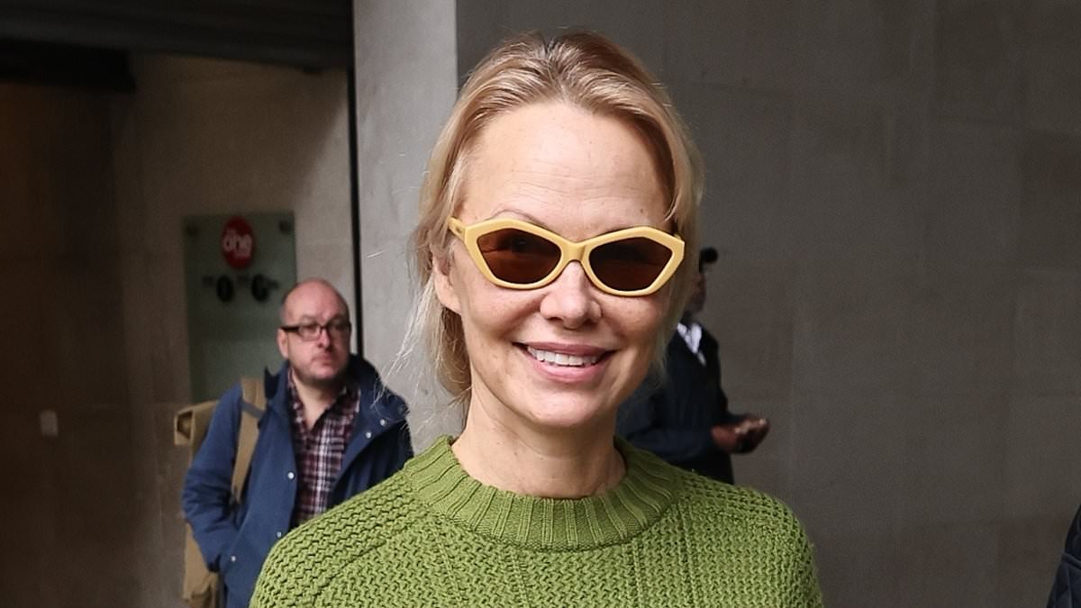 alert-–-pamela-anderson,-57,-stuns-in-a-stylish-green-jumper-and-satin-midi-skirt-as-she-arrives-at-bbc-studios-to-promote-the-last-showgirl-amid-‘wonderful’-career-resurgence