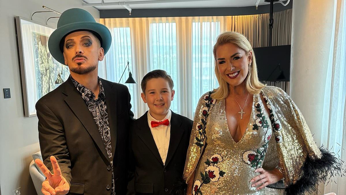 alert-–-claire-sweeney-dazzles-in-a-sparkling-gown-as-she-joins-her-son-jaxon,-13,-and-boy-george-in-heading-to-dj-fat-tony’s-wedding-to-fiance-stavros-agapiou,-32,-as-celebrations-get-underway