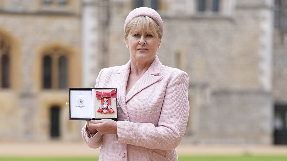 alert-–-sarah-lancashire-is-joined-by-proud-husband-peter-salmon-at-windsor-castle-as-bafta-winner-is-awarded-the-cbe-from-princess-anne-for-services-to-drama