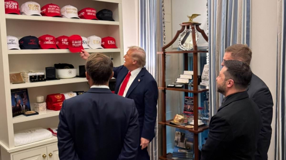alert-–-moment-donald-trump-shows-off-his-collection-of-hats-and-maga-memorabilia-to-zelensky-and-macron-during-white-house-summit