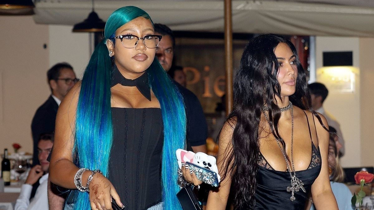 alert-–-blue-haired-north-west,-12,-gives-petite-mother-kim-kardashian-a-run-for-her-money-in-the-fashion-stakes-as-they-spend-quality-time-together-in-rome